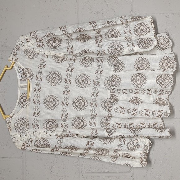 Blu Pepper Tops - Blu Pepper Lancaster Collection ‘Sharaya’ Lace Trimmed Embroidered Ivory Blouse